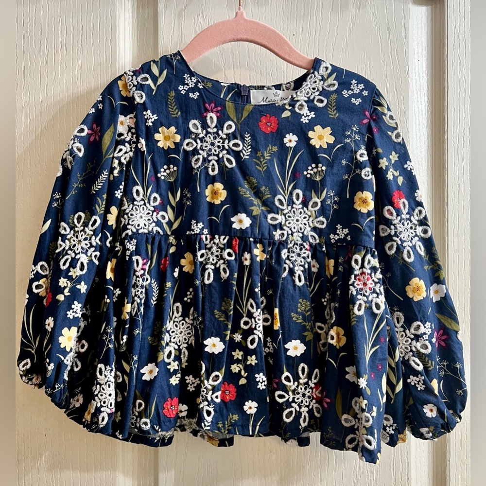 Marie Nicole Navy Floral Peplum Girl’s Shirt